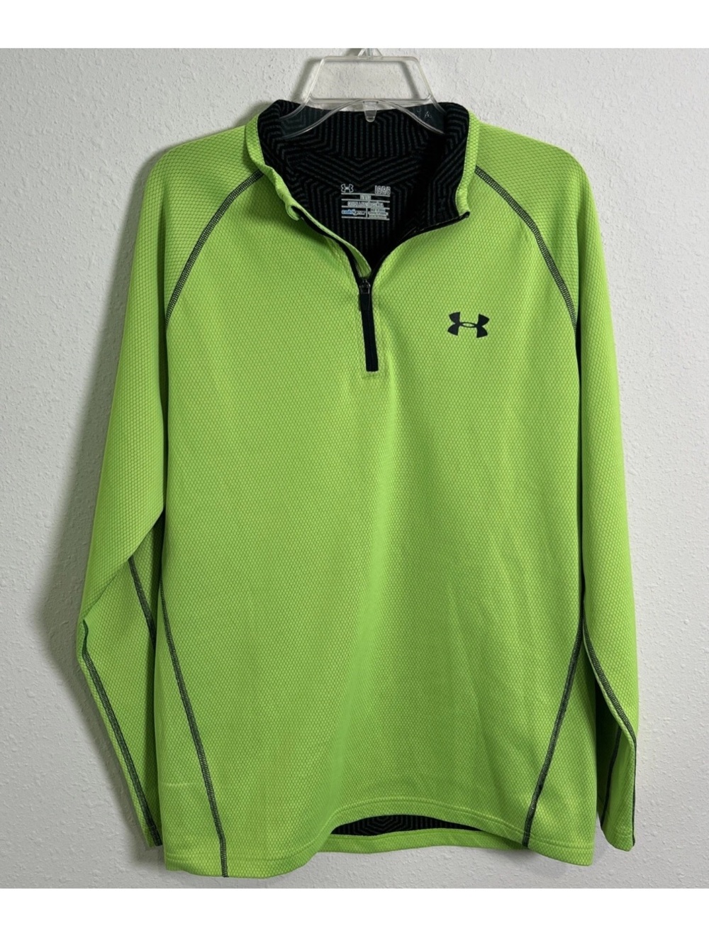 Under Armour Cold Gear 1/4 Zip Men’s Large Fitted Green Neon Training Infrared